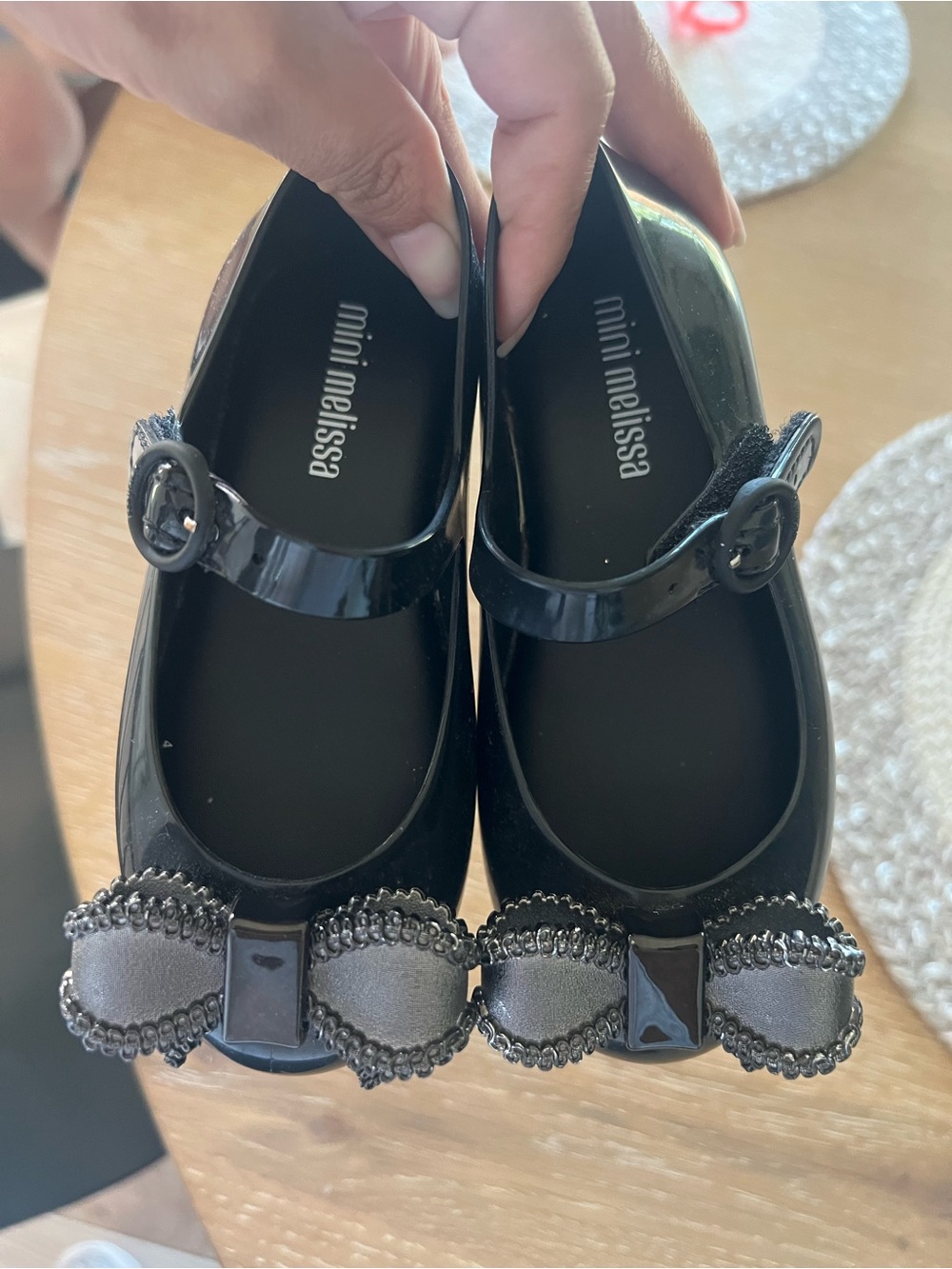 Mini Melissa Black Girls' Mary Jane Jelly Shoes with Beaded Bow